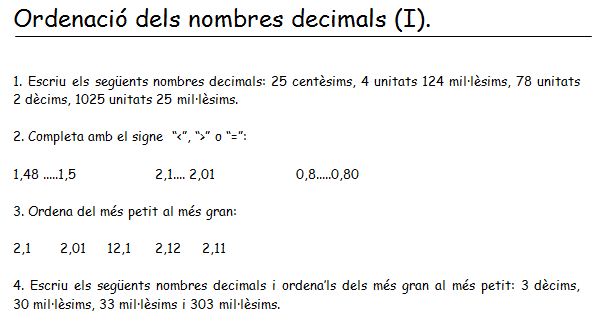 Ordenació de nombres decimals | Recurso educativo 36993